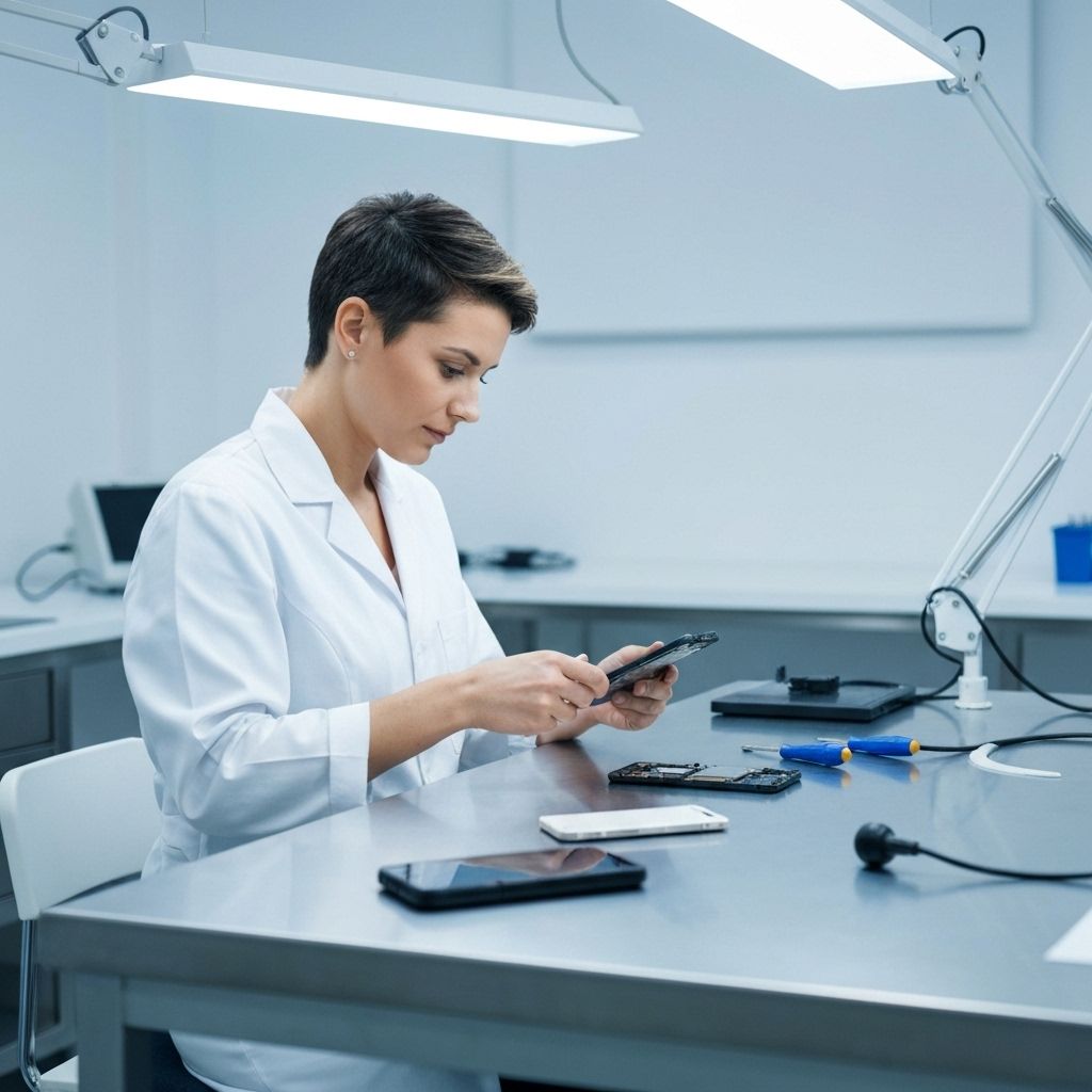 Técnico especializado reparando celular